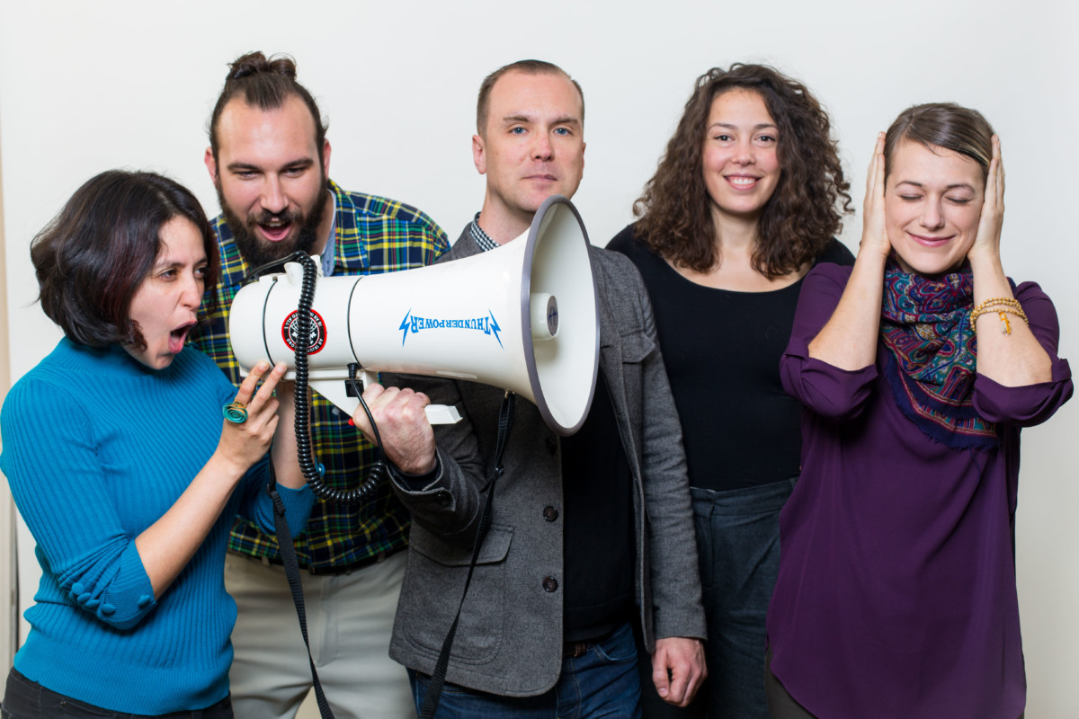 movement media team photo with megaphone
