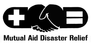 Logo for Mutual Aid Disaster Relief - shaking hands